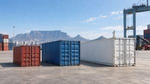 Shipping containers in different sizes prepared for sale in South Africa